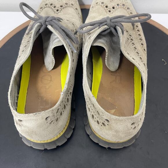 Cole Haan Suede Leather Wingtip Oxford Dress Shoes Men 9M Perforated Tan Casual - Picture 9 of 12